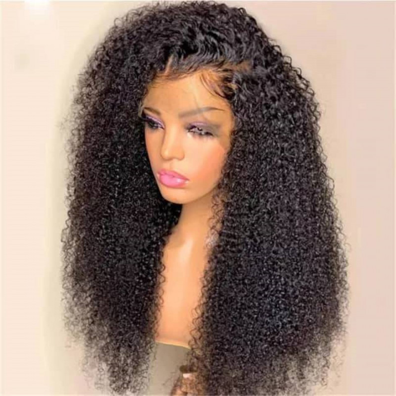4x4 Women human wigs virgin hair afro kinky curly virgin hair Density 180 transparent lace front wig with baby hair